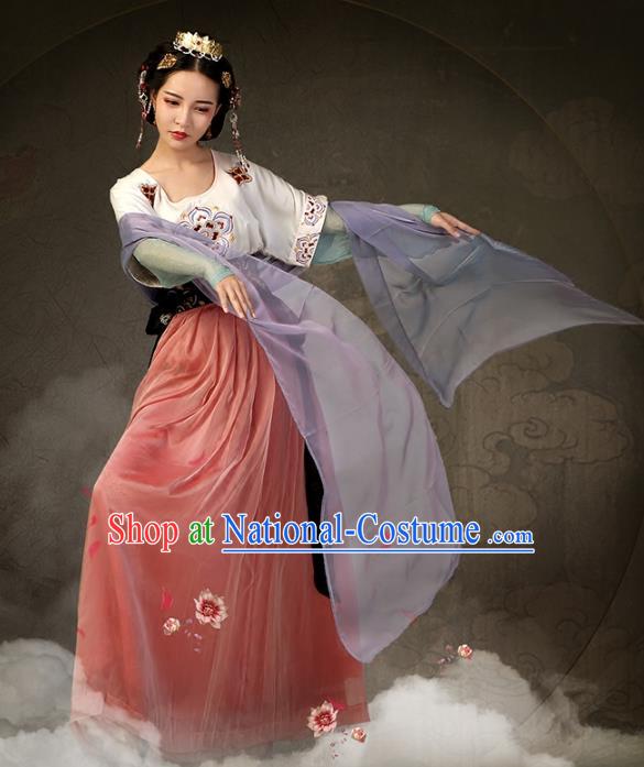 Traditional Chinese Tang Dynasty Palace Lady Ancient Princess Embroidered Dance Costume for Women