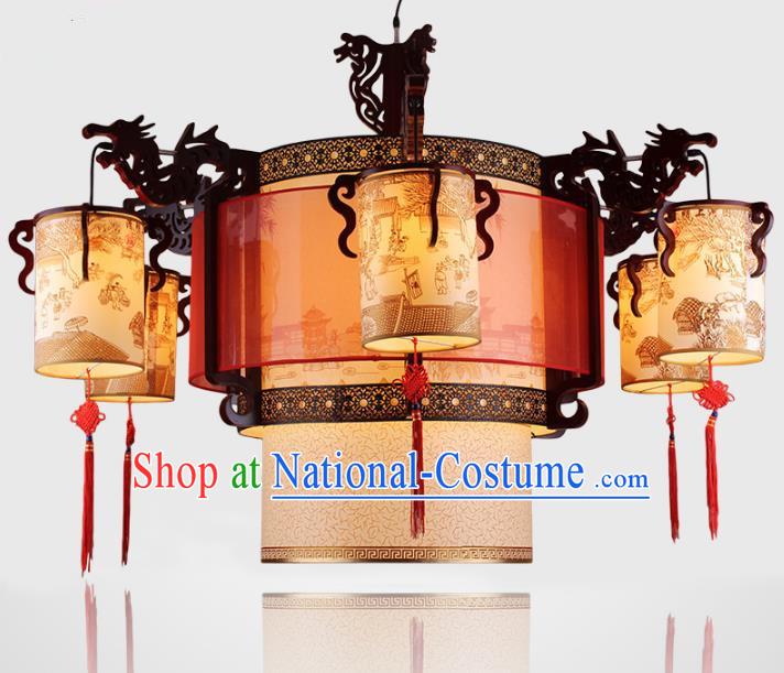 Traditional Chinese Handmade Dragons Head Lantern Classical Wood Carving Palace Lantern China Ceiling Palace Lamp