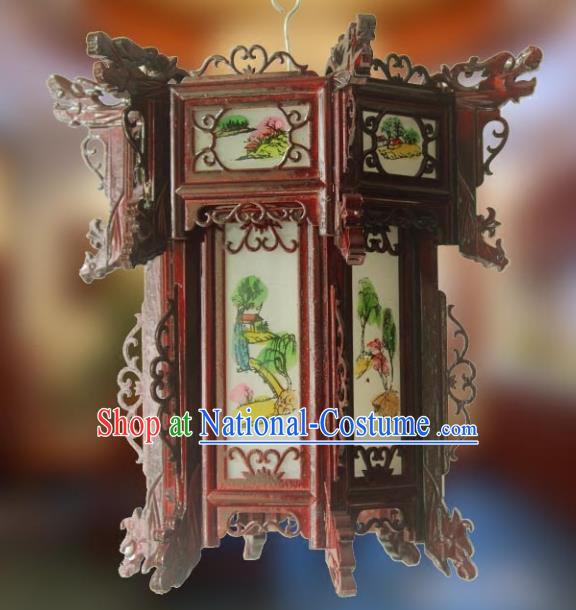 Traditional Chinese Handmade Printing Grass Lantern Classical Palace Lantern China Wood Carving Ceiling Palace Lamp