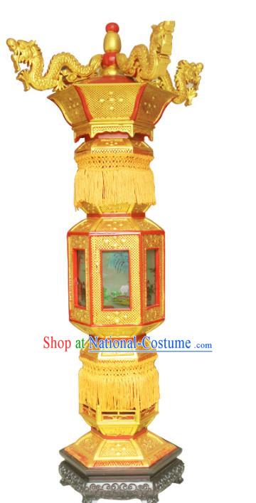 Traditional Chinese Handmade Gold-plating Lantern Classical Dragons Palace Lantern China Floor Palace Lamp