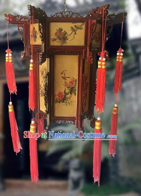 Traditional Chinese Handmade Woodcarving Printing Peony Sheepskin Ceiling Lantern Classical Palace Lantern China Palace Lamp