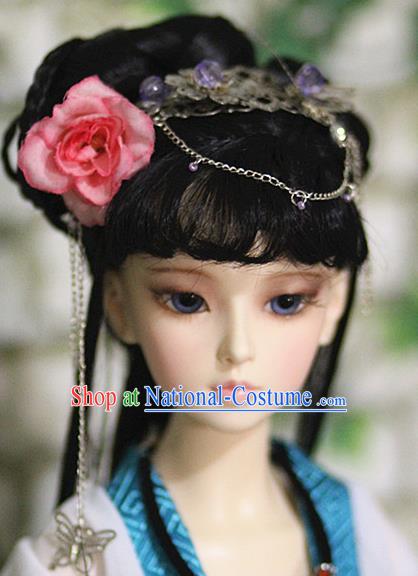 Traditional Handmade Chinese Ancient Ming Dynasty Young Lady Wig Sheath Princess Wig for Women