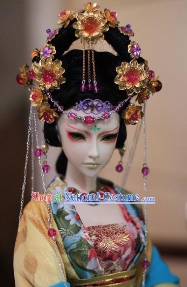 Traditional Handmade Chinese Ancient Tang Dynasty Imperial Concubine Hair Accessories Hairpins and Wig Sheath for Women