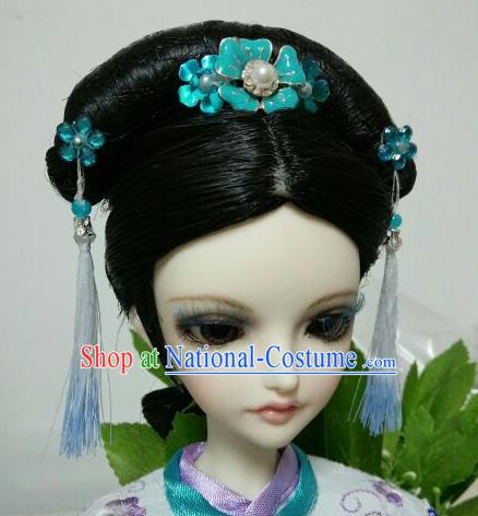 Traditional Handmade Chinese Ancient Qing Dynasty Princess Wig Sheath Wiggery for Women