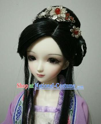 Traditional Handmade Chinese Ancient Tang Dynasty Royal Princess Wig Sheath Wiggery for Women