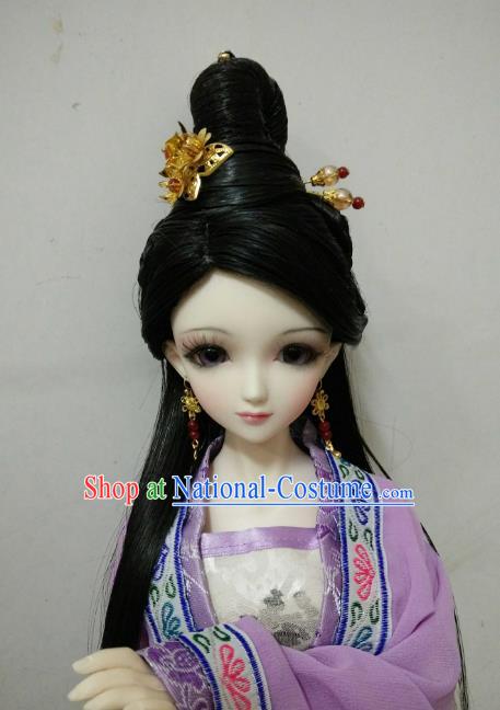 Traditional Handmade Chinese Tang Dynasty Royal Princess Wig Sheath Ancient Fairy Wiggery for Women