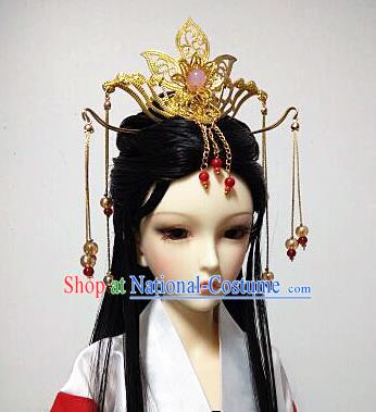 Traditional Handmade Chinese Tang Dynasty Imperial Consort Wig Sheath and Hair Accessories Headwear for Women