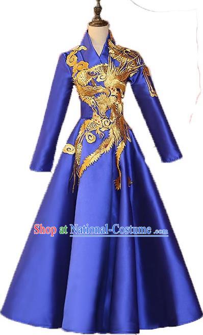 Chinese Style Wedding Catwalks Costume Wedding Bubble Full Dress Compere Embroidered Phoenix Cheongsam for Women