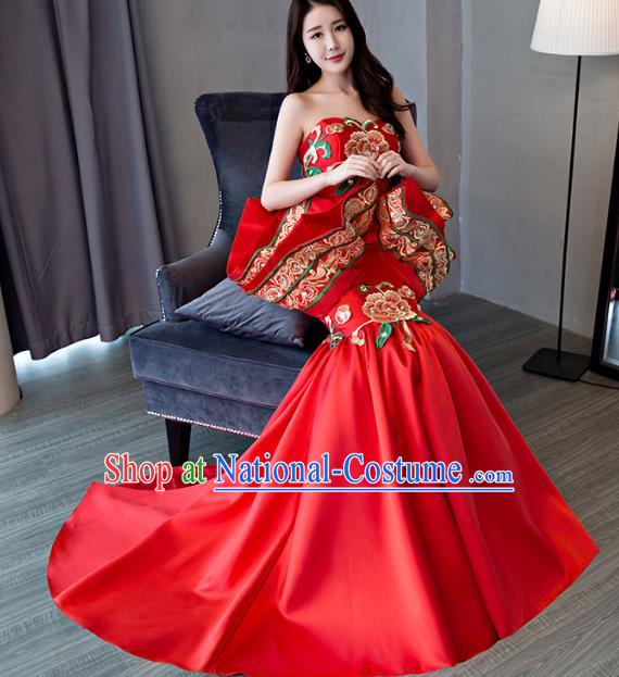 Chinese Wedding Catwalks Costume Opening Dance Bride Full Dress Cheongsam for Women