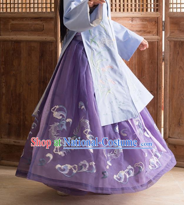 Traditional Chinese Ancient Ming Dynasty Princess Costume Embroidered Purple Skirt for Women