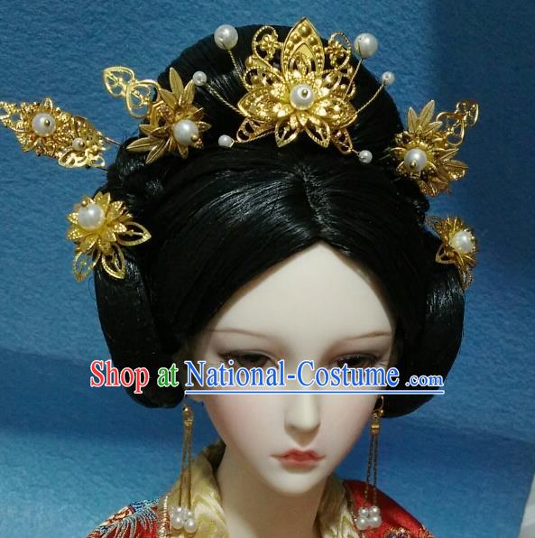 Traditional Handmade Chinese Tang Dynasty Empress Hair Accessories Hairpins and Wig for Women