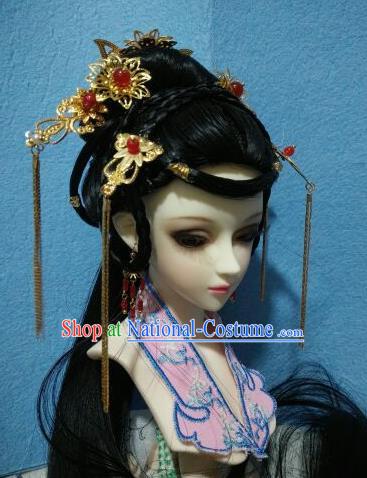 Traditional Handmade Chinese Tang Dynasty Palace Princess Hair Accessories Hairpins and Wig for Women