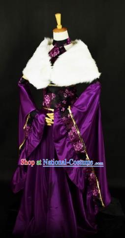 Traditional Chinese Ancient Princess Hanfu Purple Costume Tang Dynasty Palace Lady Clothing for Women