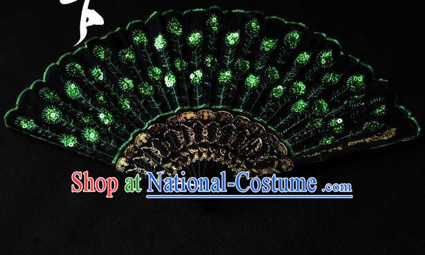 Traditional Handmade Chinese Palace Fans Embroidered Green Fans for Women