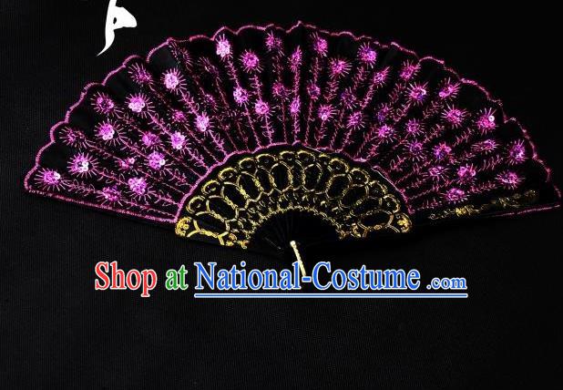 Traditional Handmade Chinese Palace Fans Embroidered Purple Fans for Women