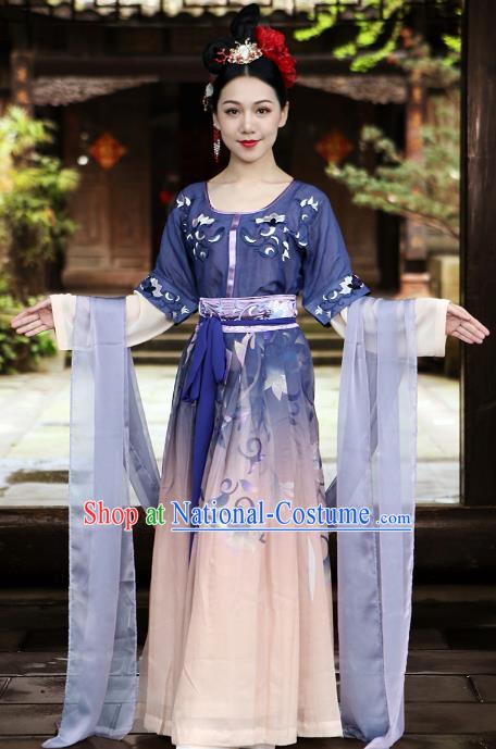 Traditional Chinese Tang Dynasty Palace Lady Dance Costume Ancient Princess Embroidered Hanfu Clothing for Women