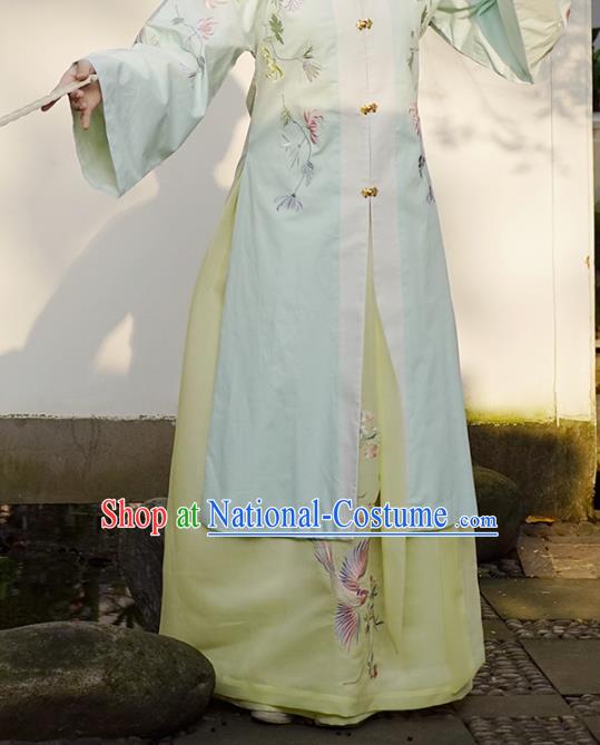 Traditional Chinese Ming Dynasty Young Lady Costume Ancient Embroidered Yellow Skirts for Women