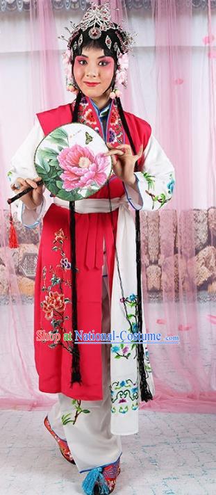 Chinese Beijing Opera Young Lady Embroidered Red Costume, China Peking Opera Actress Embroidery Clothing