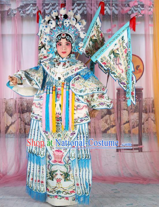 Chinese Beijing Opera Young Lady Embroidered White Costume, China Peking Opera Actress Embroidery Clothing