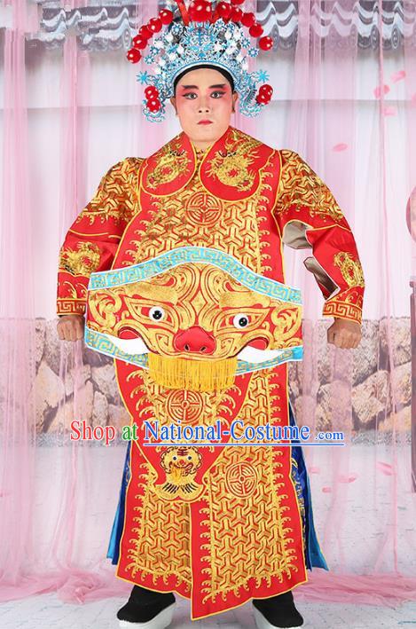 Chinese Beijing Opera General Costume Red Embroidered Robe, China Peking Opera Officer Embroidery Gwanbok Clothing