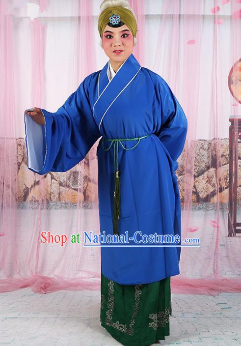 Chinese Beijing Opera Old Women Blue Costume, China Peking Opera Pantaloon Robe Clothing