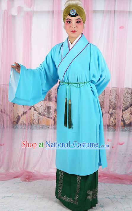 Chinese Beijing Opera Old Women Light Blue Costume, China Peking Opera Pantaloon Robe Clothing