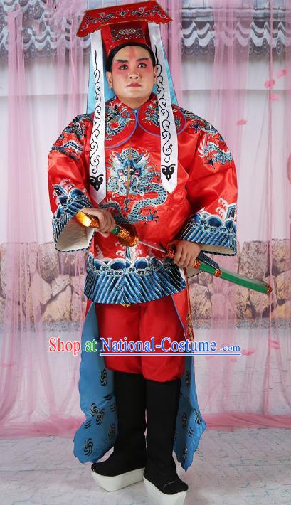 Chinese Beijing Opera Takefu Costume Red Embroidered Robe, China Peking Opera General Embroidery Gwanbok Clothing