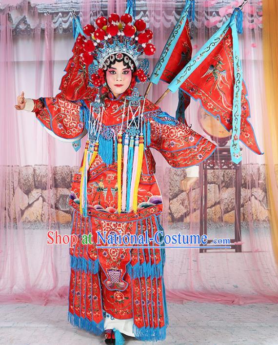 Chinese Beijing Opera Female General Costume Embroidered Red Robe, China Peking Opera Blues Embroidery Gwanbok Clothing