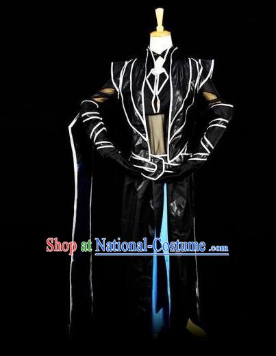 Traditional Chinese Ancient Swordsman Black Costume Han Dynasty Kawaler Clothing for Men