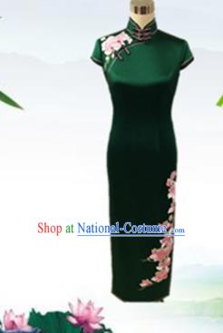 Traditional Chinese National Costume Wedding Mandarin Qipao, Tang Suit Atrovirens Chirpaur Silk Cheongsam Clothing for Women