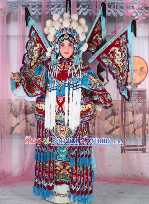 Chinese Beijing Opera Female Swordplay Wine Red Embroidered Costume, China Peking Opera Blues Embroidery Gwanbok Clothing