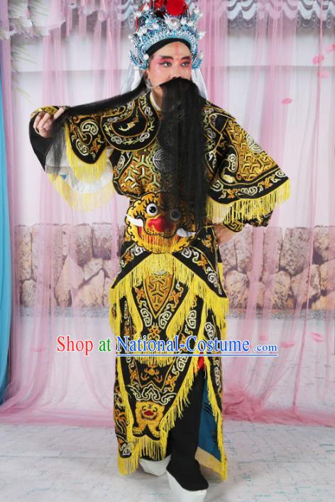 Chinese Beijing Opera Takefu Costume Embroidered Robe, China Peking Opera Imperial Bodyguard Embroidery Black Gwanbok Clothing