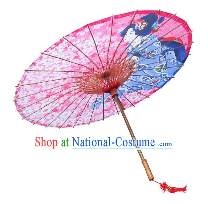 Asian China Dance Umbrella Handmade Classical Printing Oriental Cherry Oil-paper Umbrellas Stage Performance Pink Umbrella