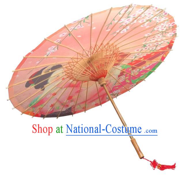 Asian China Dance Umbrella Handmade Classical Printing Oriental Cherry Oil-paper Umbrellas Stage Performance Orange Umbrella