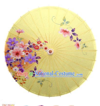 Asian China Dance Umbrella Handmade Classical Printing Flowers Oil-paper Umbrellas Stage Performance Yellow Umbrella