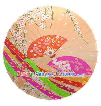 Asian China Dance Umbrella Handmade Classical Printing Flowers Yellow Oil-paper Umbrellas Stage Performance Umbrella