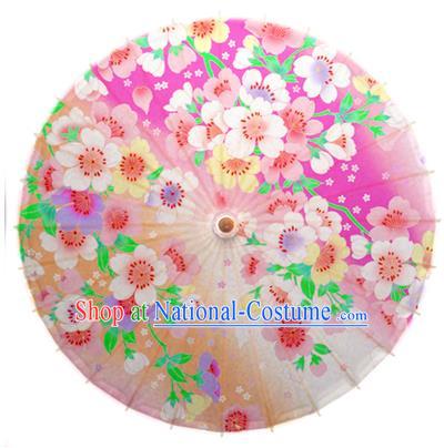 Asian China Dance Umbrella Handmade Classical Printing Flowers Pink Oil-paper Umbrellas Stage Performance Umbrella