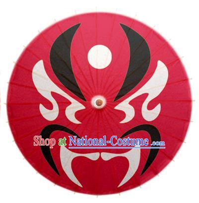 Asian China Dance Umbrella Stage Performance Umbrella Handmade Printing Peking Opera Facial Makeup Red Oil-paper Umbrellas