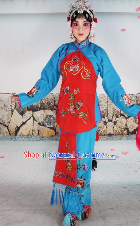 Chinese Beijing Opera Servant Girl Red Embroidered Costume, China Peking Opera Actress Embroidery Clothing