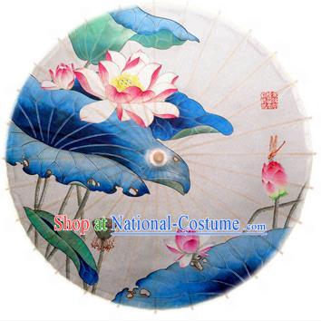 Asian China Dance Umbrella Stage Performance Umbrella Hand Painting Lotus White Oil-paper Umbrellas