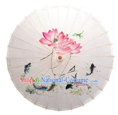 Asian China Dance Umbrella Stage Performance Umbrella Hand Painting Lotus Fish White Oil-paper Umbrellas