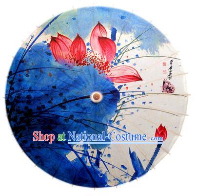 Asian China Dance Umbrella Stage Performance Umbrella Hand Painting Red Lotus Oil-paper Umbrellas