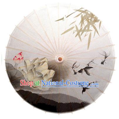 Asian China Dance Umbrella Stage Performance Umbrella Hand Painting Goldfish Lotus Oil-paper Umbrellas