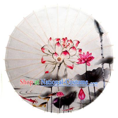 Asian China Dance Umbrella Stage Performance Umbrella Hand Painting Lotus Oil-paper Umbrellas