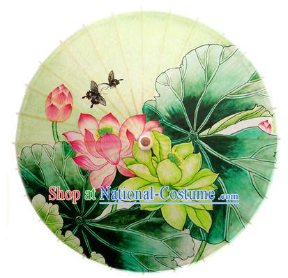 Asian China Dance Umbrella Stage Performance Umbrella Hand Painting Lotus Green Oil-paper Umbrellas