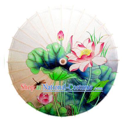 Asian China Dance Umbrella Stage Performance Umbrella Hand Painting Lotus Dragonfly Oil-paper Umbrellas