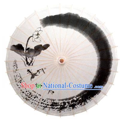 Asian China Dance Umbrella Stage Performance Umbrella Hand Ink Painting Lotus Oil-paper Umbrellas