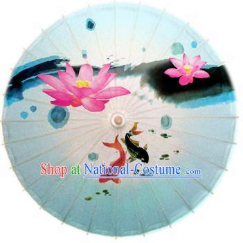 Asian China Dance Umbrella Stage Performance Umbrella Hand Ink Painting Lotus Blue Oil-paper Umbrellas