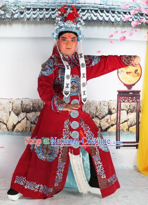 Chinese Beijing Opera Takefu Costume Wine Red Embroidered Robe, China Peking Opera Imperial Bodyguard Embroidery Gwanbok Clothing