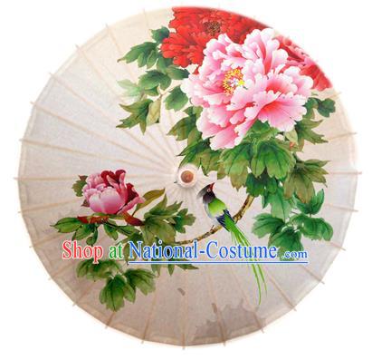 Asian China Dance Handmade Umbrella Stage Performance Umbrella Printing Peony White Oil-paper Umbrellas